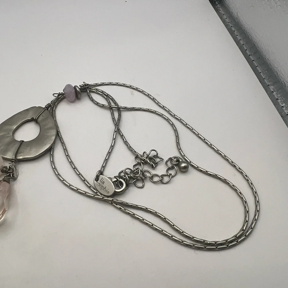 Lia Sophia Silver chain with soft pink and white toned gems